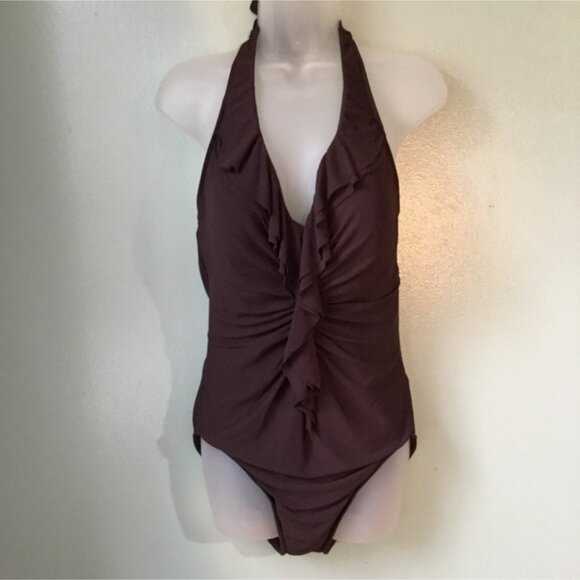 Miraclesuit Brown Isabella Ruffle Front One-Piece Swimsuit 12 - Picture 4 of 12